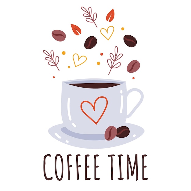 Czas Kawy Dzień Dobry Logo Emblemat Koncepcja Płaska Grafika Elementu Ilustracja