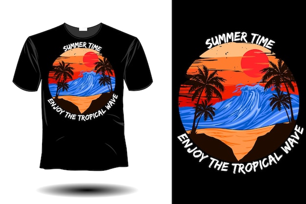 Czas letni ciesz się tropikalną falą makieta retro vintage