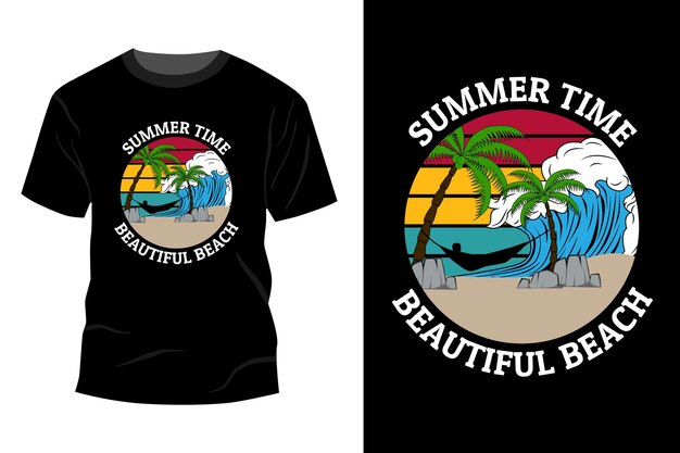 Czas letni piękna koszulka plażowa makieta projekt vintage retro