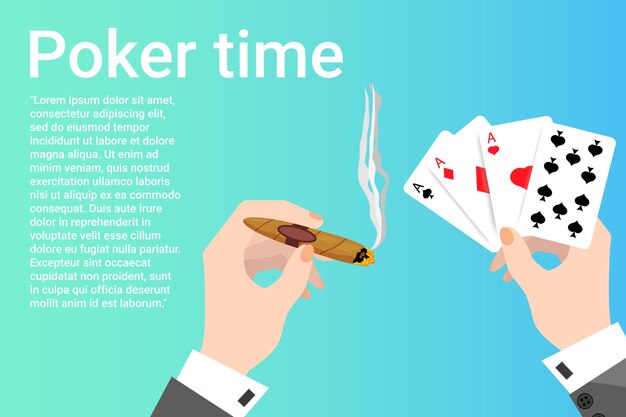 Czas pokeraKoncepcja kasyna online Gracz trzyma cygaro i gra w pokera