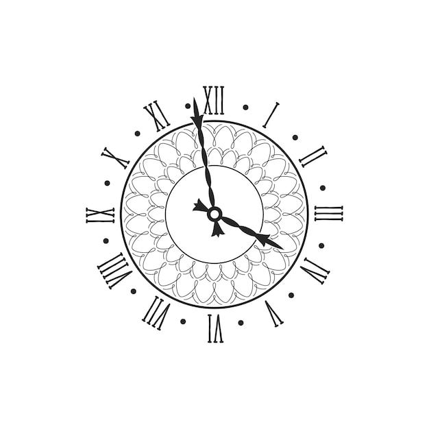 Czas projekt vintage zegar z cyframi rzymskimi na białym tle elegancki zegarek ręka wektor ozdoba watchface Minuty i godziny wskazówki okrągłe zegarek tarczy zgodnie z ruchem wskazówek zegara
