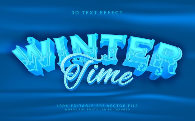 Plik wektorowy czas zimowy efekt tekstu 3d w pełni edytowalny ilustrator do wektora