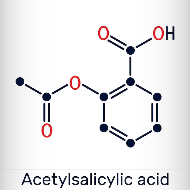 Plik wektorowy cząsteczka kwasu acetylsalicylowego aspiryny asaskeletalny wzór chemiczny