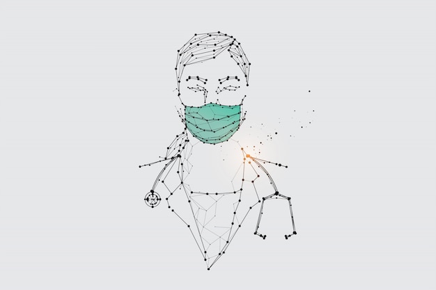 Cząsteczki, Sztuka Geometryczna, Linia I Kropka Człowieka Z Maską Chroniącą Przed Wirusami