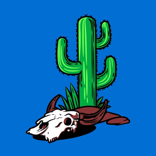 Plik wektorowy czaszka byka i wektor kaktusa