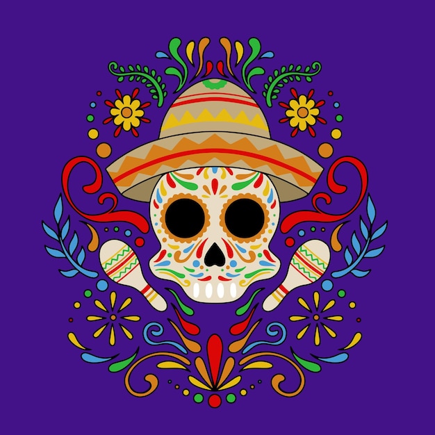 Plik wektorowy czaszka cinco de mayo z ilustracją kapelusza