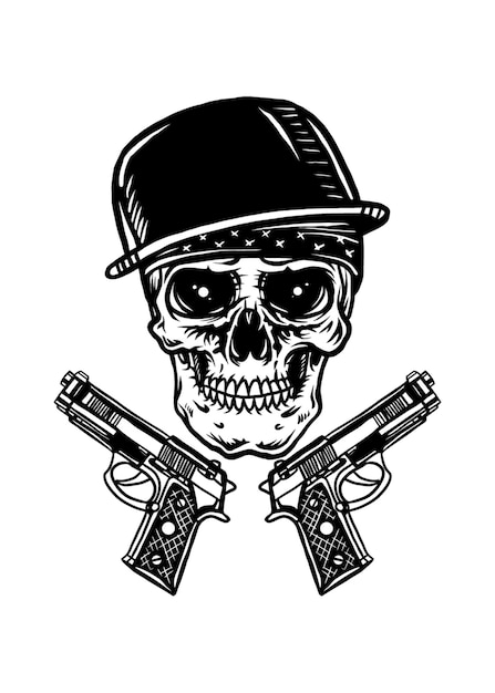 czaszka gangstera nosi czapkę i bandanę na głowie
