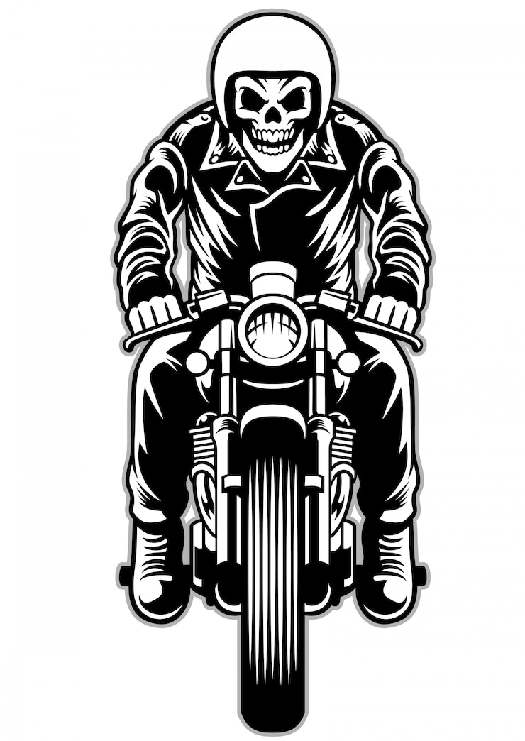 Wektor czaszka jadąca w stylu kawiarni motocyklistów