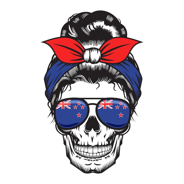 Czaszka Mama Nowa Zelandia Pałąk Projekt Na Białym Tle. Halloween. Logo Głowy Czaszki Lub Ikony. Ilustracji Wektorowych.