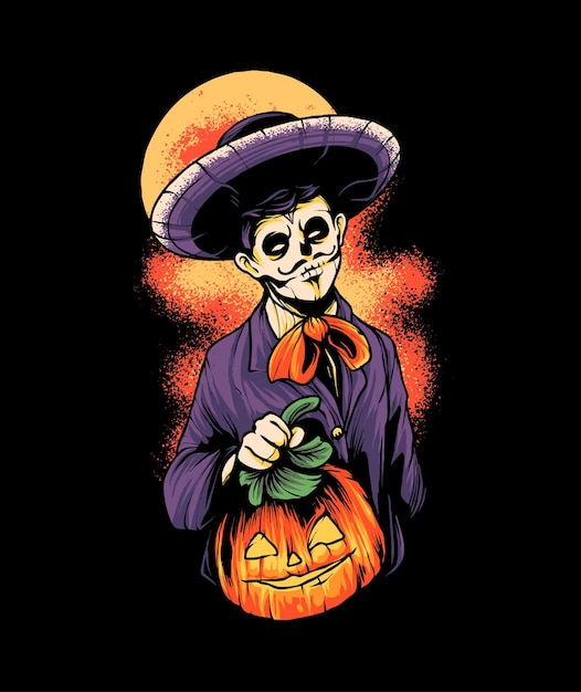 Czaszka Mężczyzna Dia de muertos T shirt Ilustracja Premium Wektorów