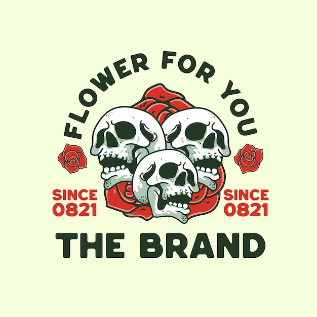Plik wektorowy czaszka z kwiatem róży ilustracja vintage retro design na t-shirt