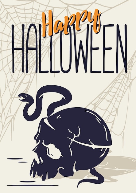 Czaszka Z Wężem Na Halloweenowy Plakat Szkieletowy Halloweenowy Nieumarły I Chodzący Trupy