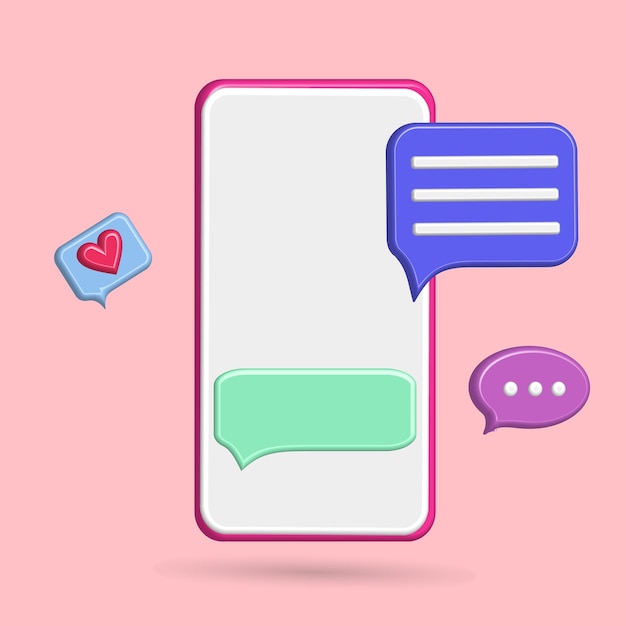 Czat bąbelkowa ikona smartfona z fioletowym kolorem i różowym tłem dla Twojego postu w mediach społecznościowych