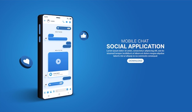 Czat Mobilny Online W Aplikacji Mediów Społecznościowych Szablon Messenger W Formie Koncepcji Smartfona 3d
