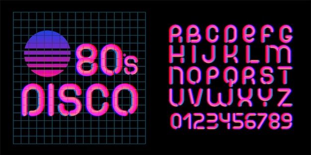 Czcionka Disco Z Lat 80. Litery Estetyki Lat 70-80. Wektor Alfabet W Stylu Retro Futuryzmu.