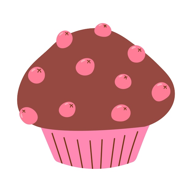 Plik wektorowy czekoladowy muffin z różowymi jagodami ilustracja pokarmowa wektorowa pieczone słodycze muffin w stylu płaskim