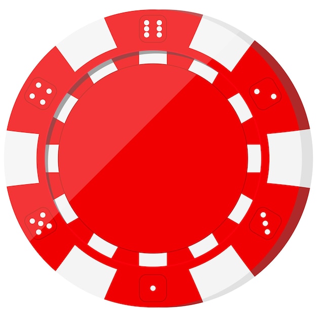 Czerwona ikona żetonu kasyna na białym tle. Pojedynczy znak chipa ruletki dla sieci web, projektowanie aplikacji. Poker token pusty szablon. Ilustracja wektorowa stylu cartoon Płaska konstrukcja.