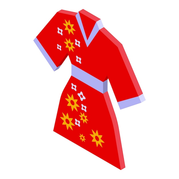 Plik wektorowy czerwona japońska ikona kimono izometryczny wektor kultura azjatycka biała moda