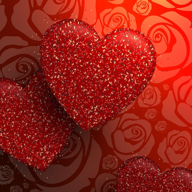Plik wektorowy czerwona kompozycja z gradientowymi teksturami czerwonych serc zestaw sylwetek róż