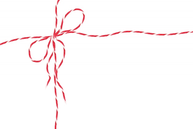 Plik wektorowy czerwona lina sznurka na białym tle, pakiet świąteczny wystrój ciąg z kokardą.