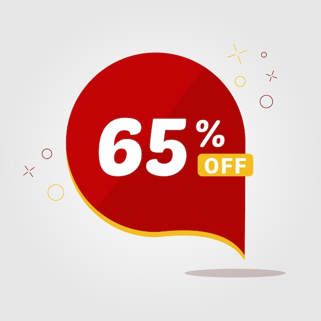Czerwona naklejka z 65 off Izolowany wektor okrągły tag sprzedaży Rabat oferta cena tag 65 symbol rabatu