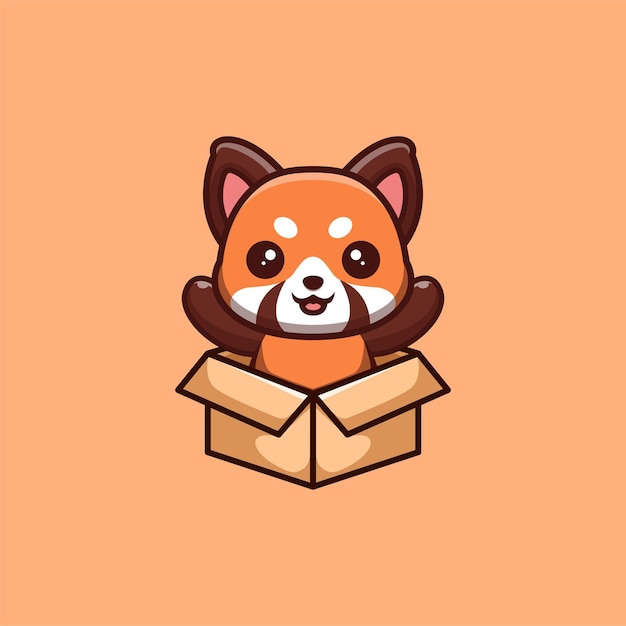 Czerwona Panda siedzi z pudełka Logo słodkie kreatywne Kawaii kreskówka maskotka