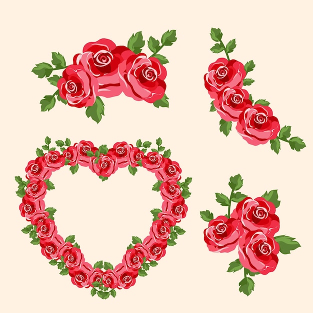 Plik wektorowy czerwona róża kwiatowe dekoracje ślubne