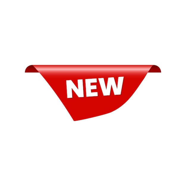 Czerwona wstążka narożna z białym tekstem "NEW"