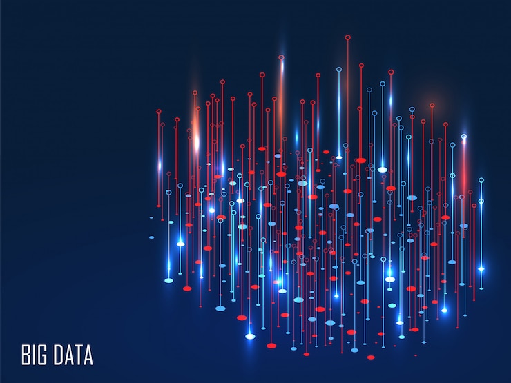 Wektor czerwone i niebieskie świecące magiczne światła na tle koncepcji big data.