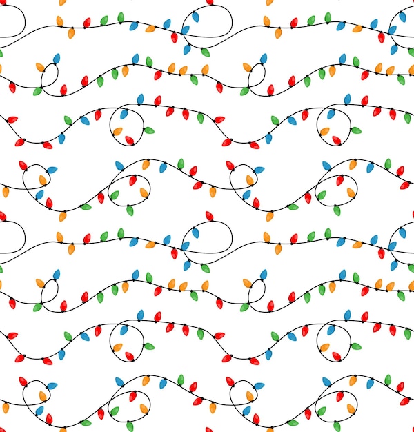 Czerwone I Zielone Wakacje Boże Narodzenie I Nowy Rok Splecione Ciąg Kolorowe światła Na Białym Tle Wektor Wzór. Zimowe Wakacje Drukuj Eps