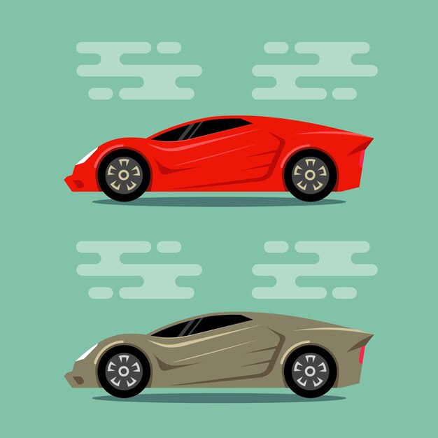 Czerwone I Złote Samochody Sportowe W Płaskiej Kolorystyce Stylu Ilustracji