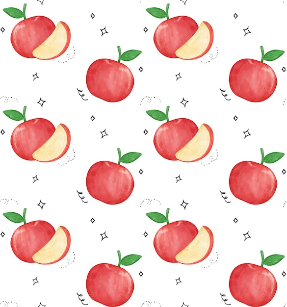 Czerwone jabłko akwarela wzór na białym tle ilustracja świeżych owoców