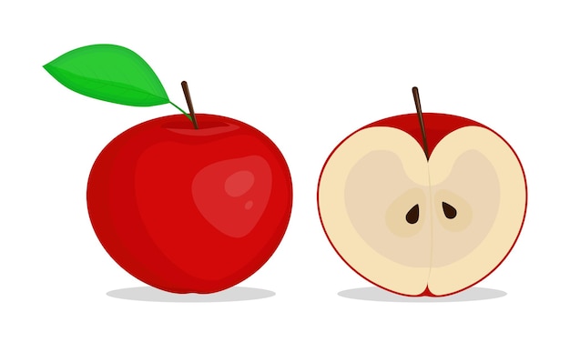 Plik wektorowy czerwone jabłko całe i pół ilustracji wektorowych