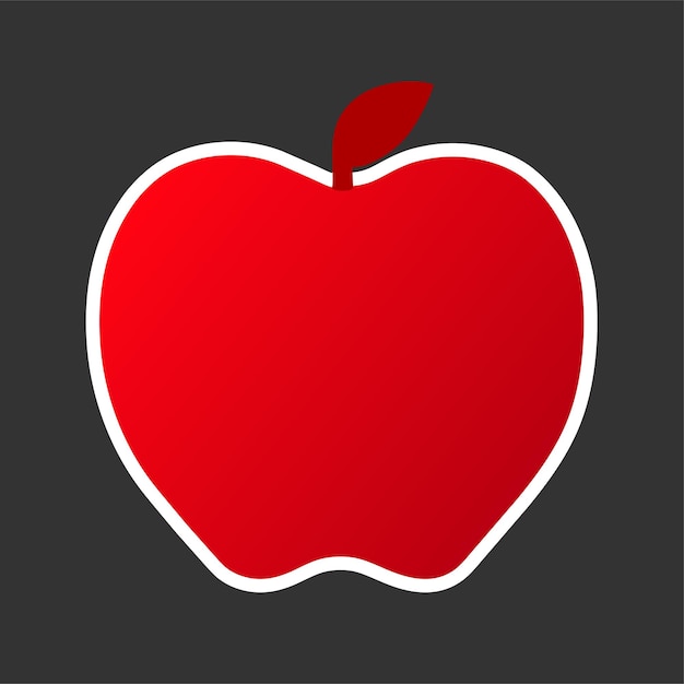 Czerwone Jabłko Z łodygą I Liściem Zdrowa żywność Wegetariańska Naklejka Kreskówkowa W Stylu Komiksowym Z Konturem