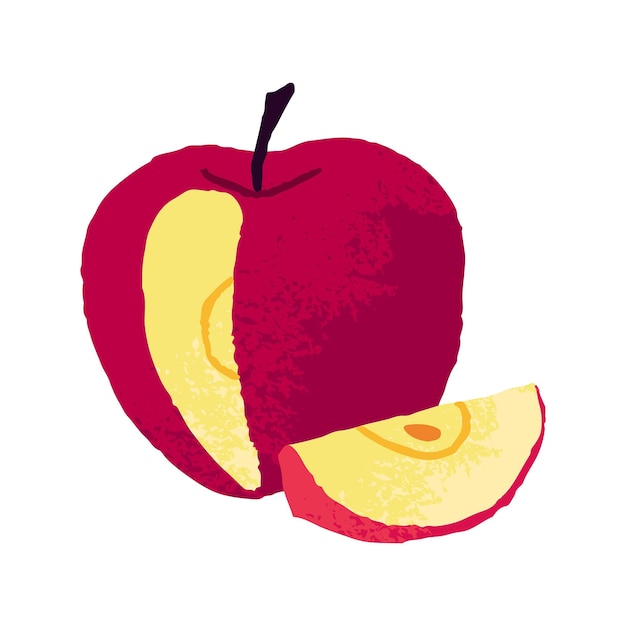 Czerwone Jabłko Z Plasterkiem Kawałka świeża Dojrzała żywność Ze Składem Segmentu Zdrowe Witaminy Naturalne Słodkie Jedzenie Ilustracja Wektora Płaskiego Na Białym Tle