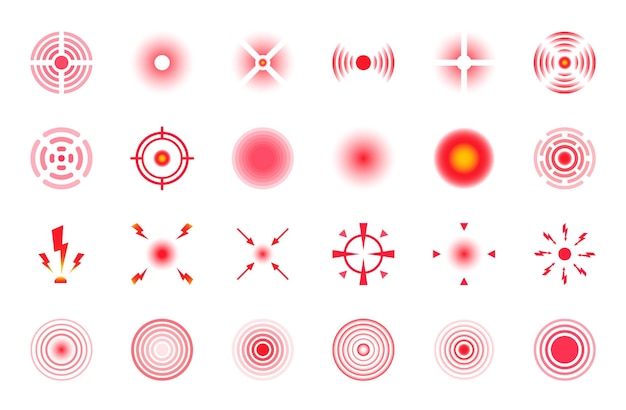 Plik wektorowy czerwone kółka bólu znak lokalizacji bólu i wskazania bólu