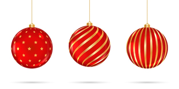 Czerwone kulki świąteczne xmas szklana kula na białym tle kolekcja szablonów dekoracji świątecznej