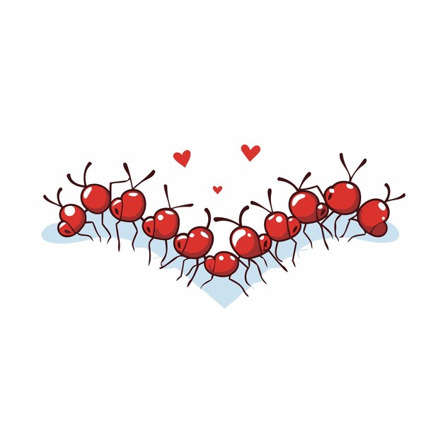 Plik wektorowy czerwone mrówki z odizolowanymi sercami na białym tle ilustracja wektorowa