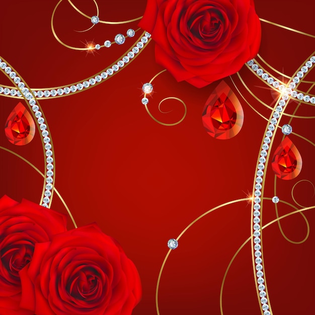 Czerwone Róże I Rubiny. Tło Wakacje Na Zaproszenie Walentynkowe