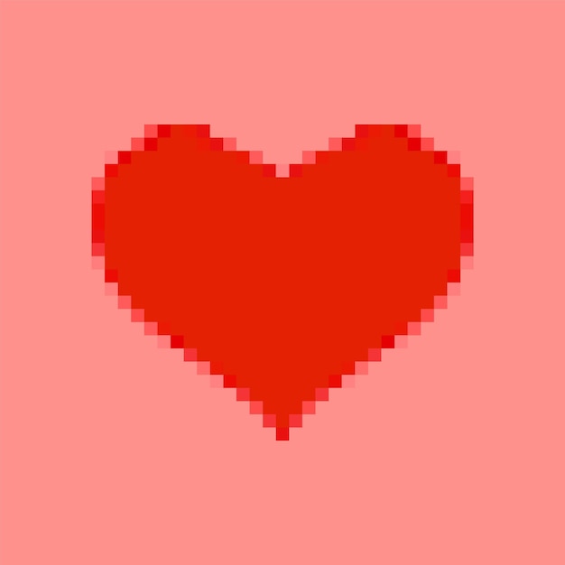 Czerwone serce w stylu pixel art. 8-bitowa ikona na czerwonym tle. Symbol walentynek. Ilustracja wektorowa