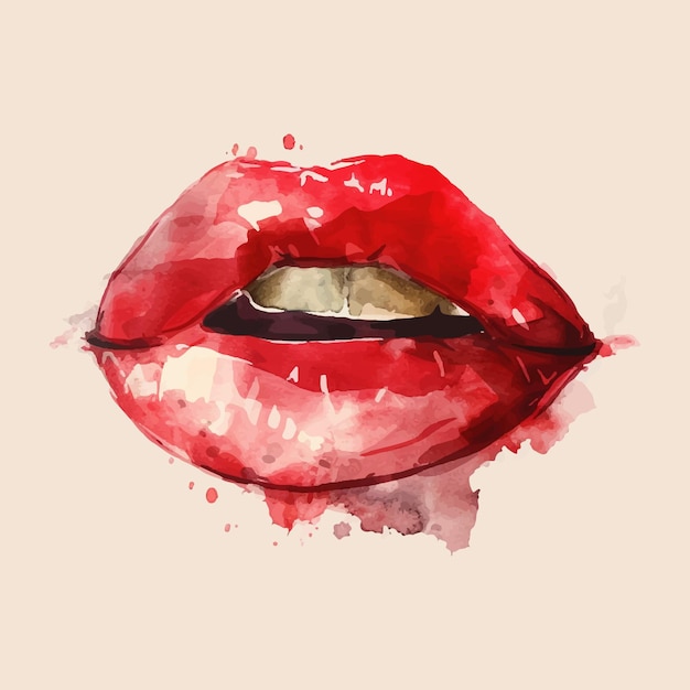 Plik wektorowy czerwone usta izolowane na białym tle w realistycznym stylu akwarelowym