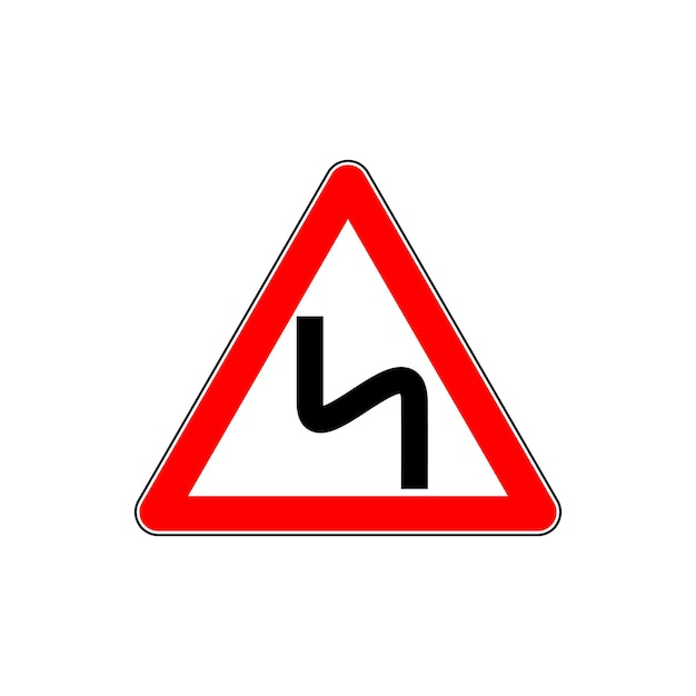 Czerwony Dangerous Double Turn Sign - Danger Triangle Road Sign Izolowany Na Białym Tle