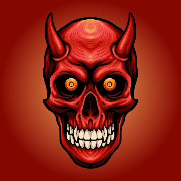 Czerwony Diabeł Czaszka Maskotka Ilustracja Róg Do Naklejek Z Gadżetami Do Pracy I Projektów Etykiet