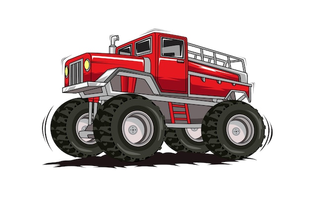 czerwony duży samochód monster truck ilustracja rysunek odręczny