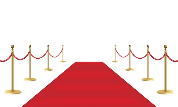Czerwony dywan imprezowy i złote bariery na białym tle, ilustracji wektorowych