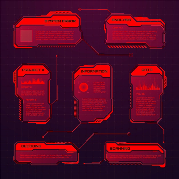 Czerwony Futurystyczny Hud Lub Elementy Ui Scifi Interfejs Użytkownika Pudełka Tekstowe Wywołania Ramki Wiadomości Ostrzegawczych