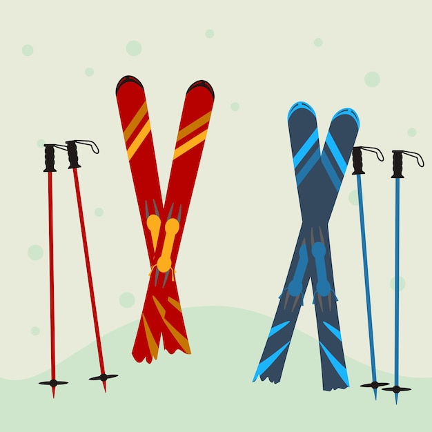 Plik wektorowy czerwony i niebieski sprzęt narciarski na śniegu zimowe tło