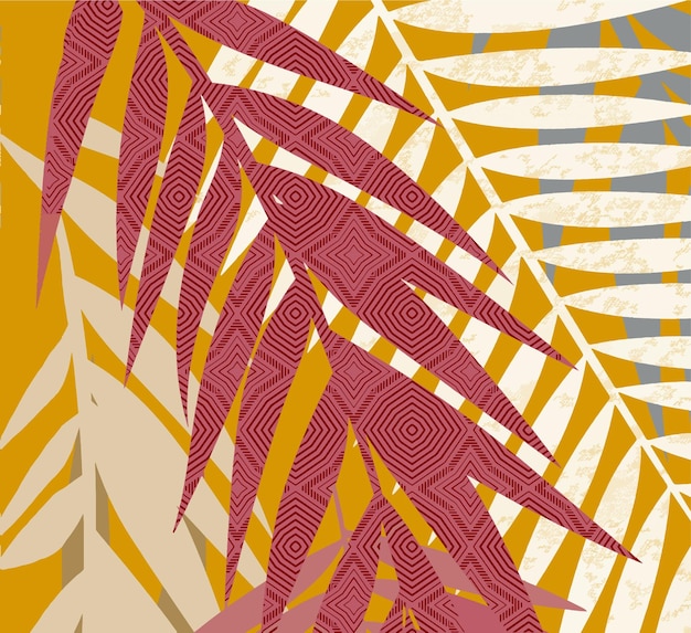 Plik wektorowy czerwony i żółty wzór długich liści do projektowania grafiki tekstylnej