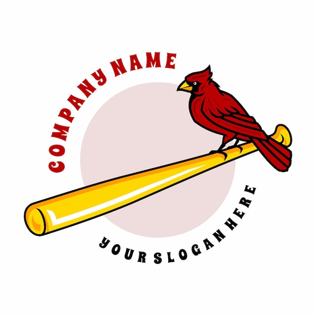 Czerwony Kardynał Ptak Na Baseball Bat Logo Ilustracja Wektorowa