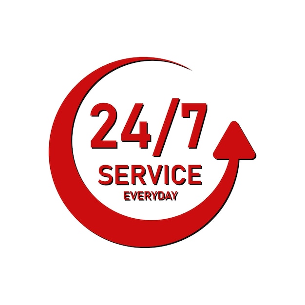 Plik wektorowy czerwony kolor 24x7 service logo design codzienny plik wektorowy